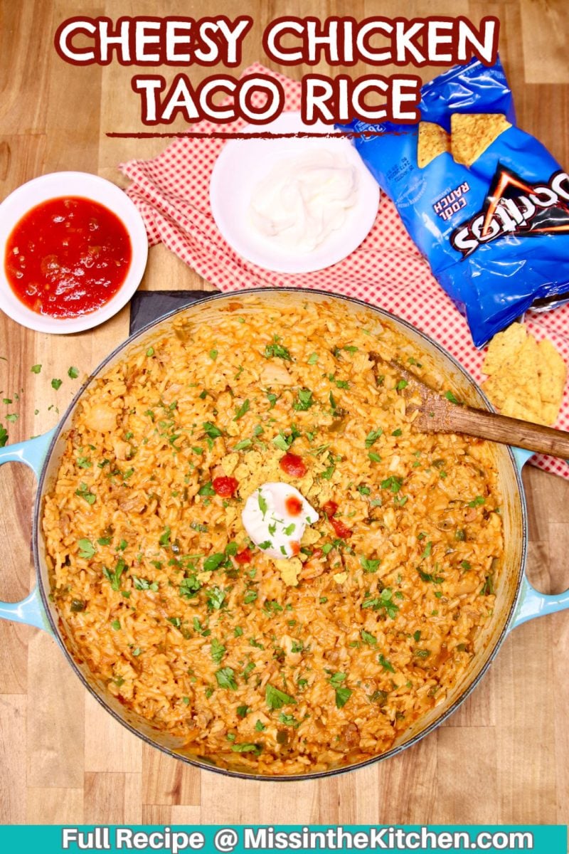 cheesy chicken taco rice -text overlay