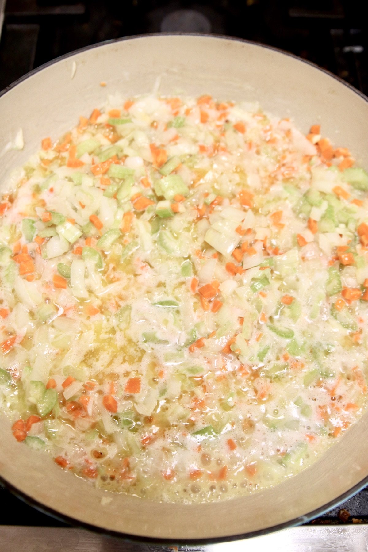 cooking onions, carrots, celery in butter