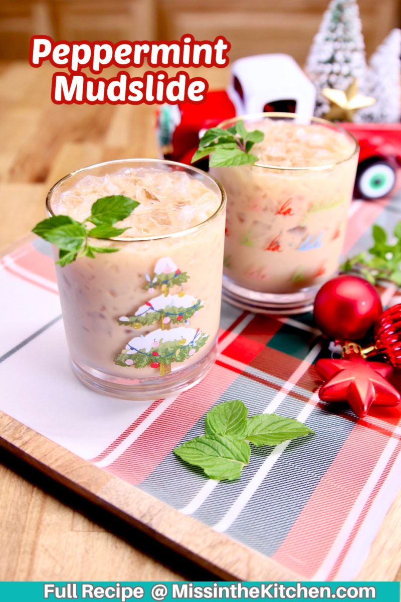 Peppermint Mudslide Cocktails with Christmas decoration