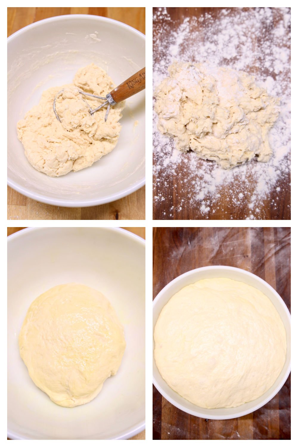 step by step kneading- rising bread dough