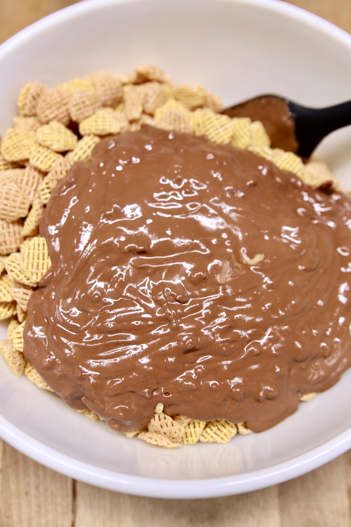 melted chocolate over cereal