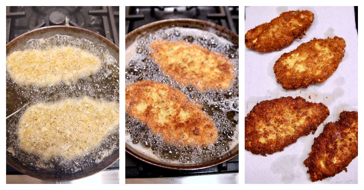 frying chicken parmesan collage