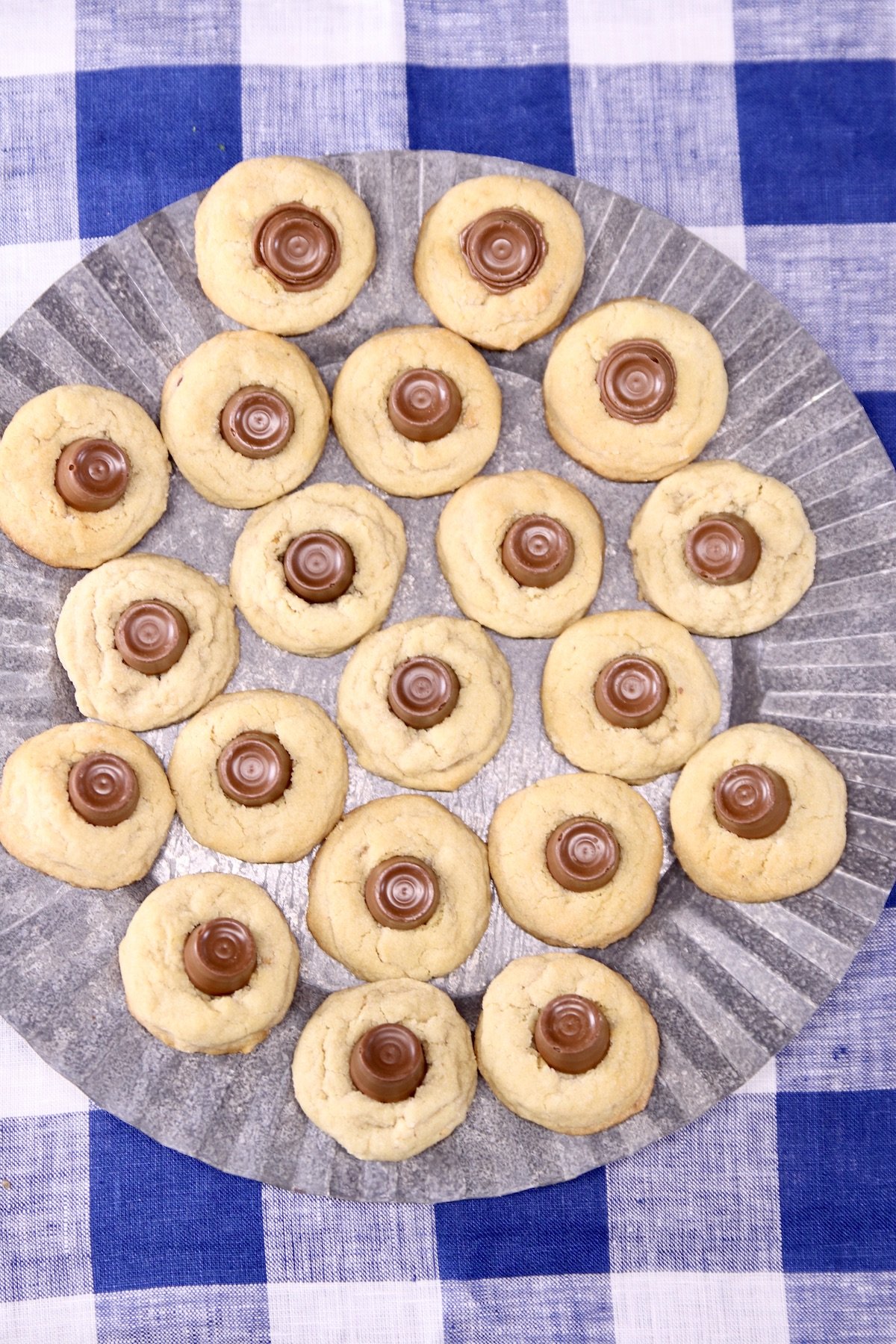 peanut butter rolo cookies on a platter