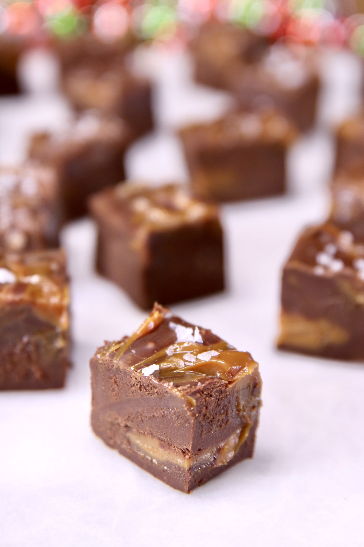 caramel chocolate fudge in slices