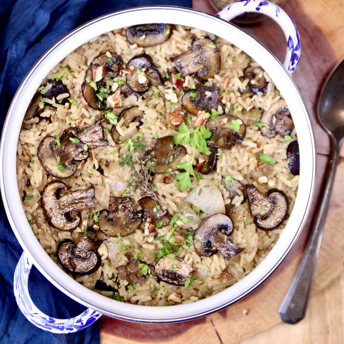 pan of mushroom rice