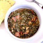 Turnip Greens with bacon and onion in a bowl