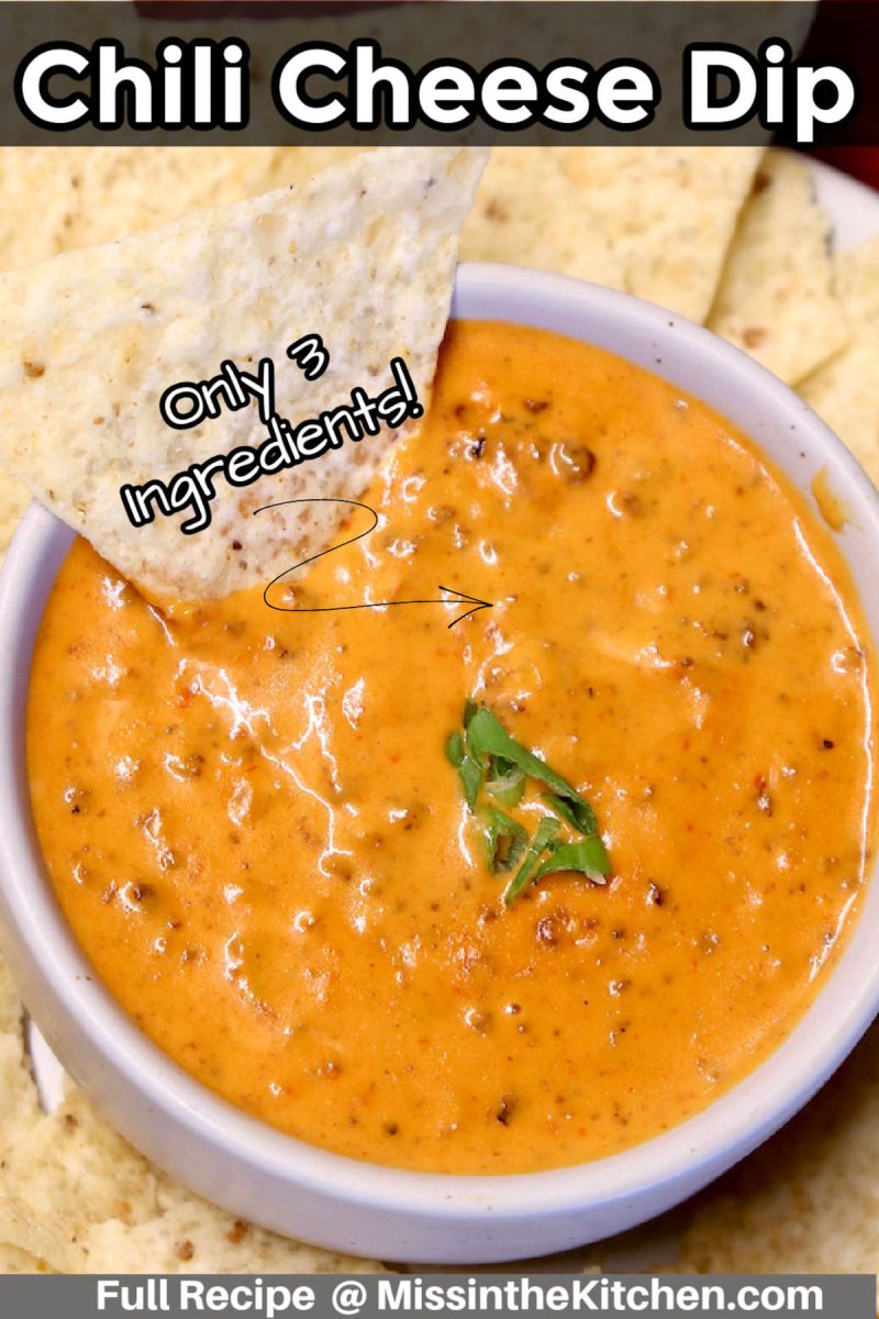 Chili Cheese Dip in a Bowl - text overlay.