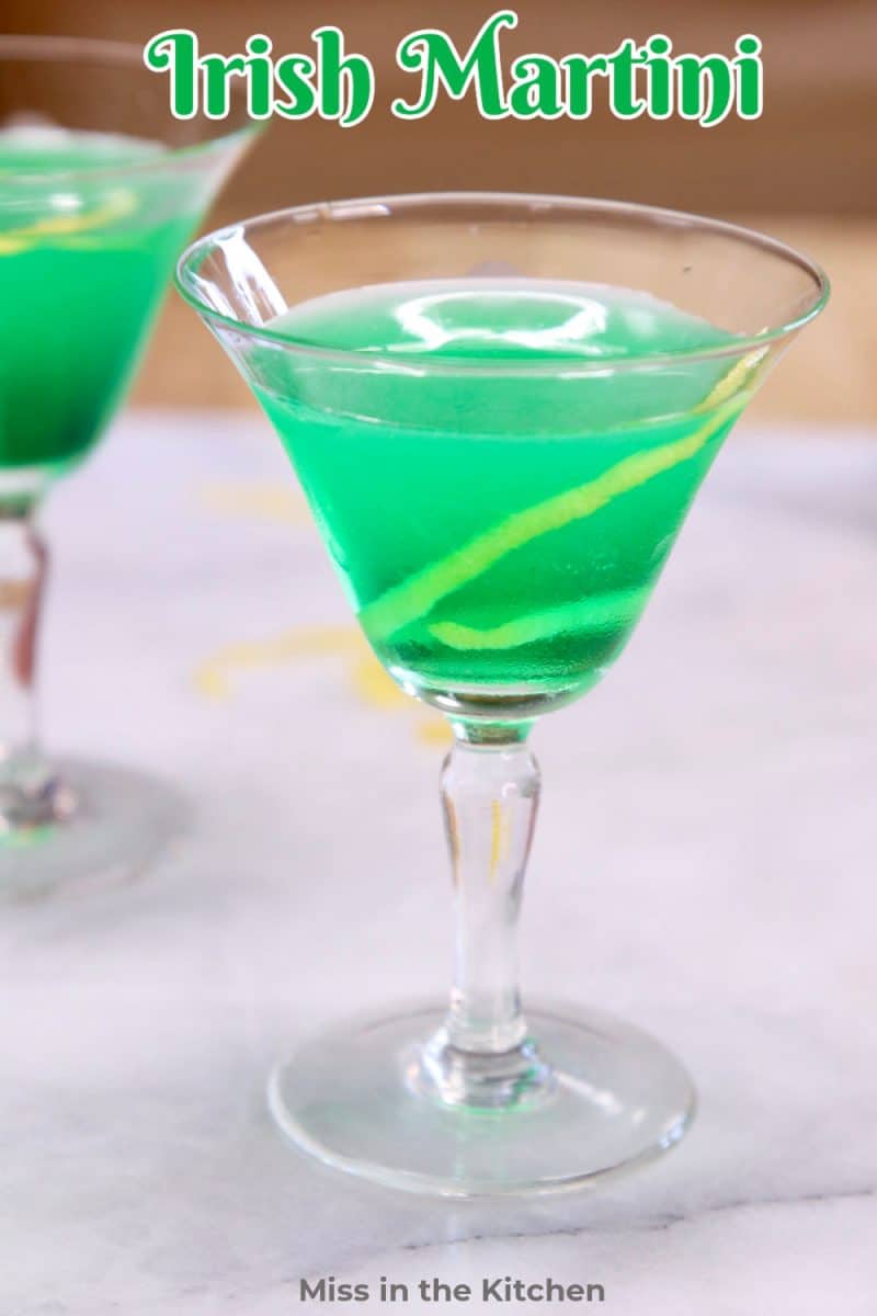 Irish Martini - green cocktail - text overlay.
