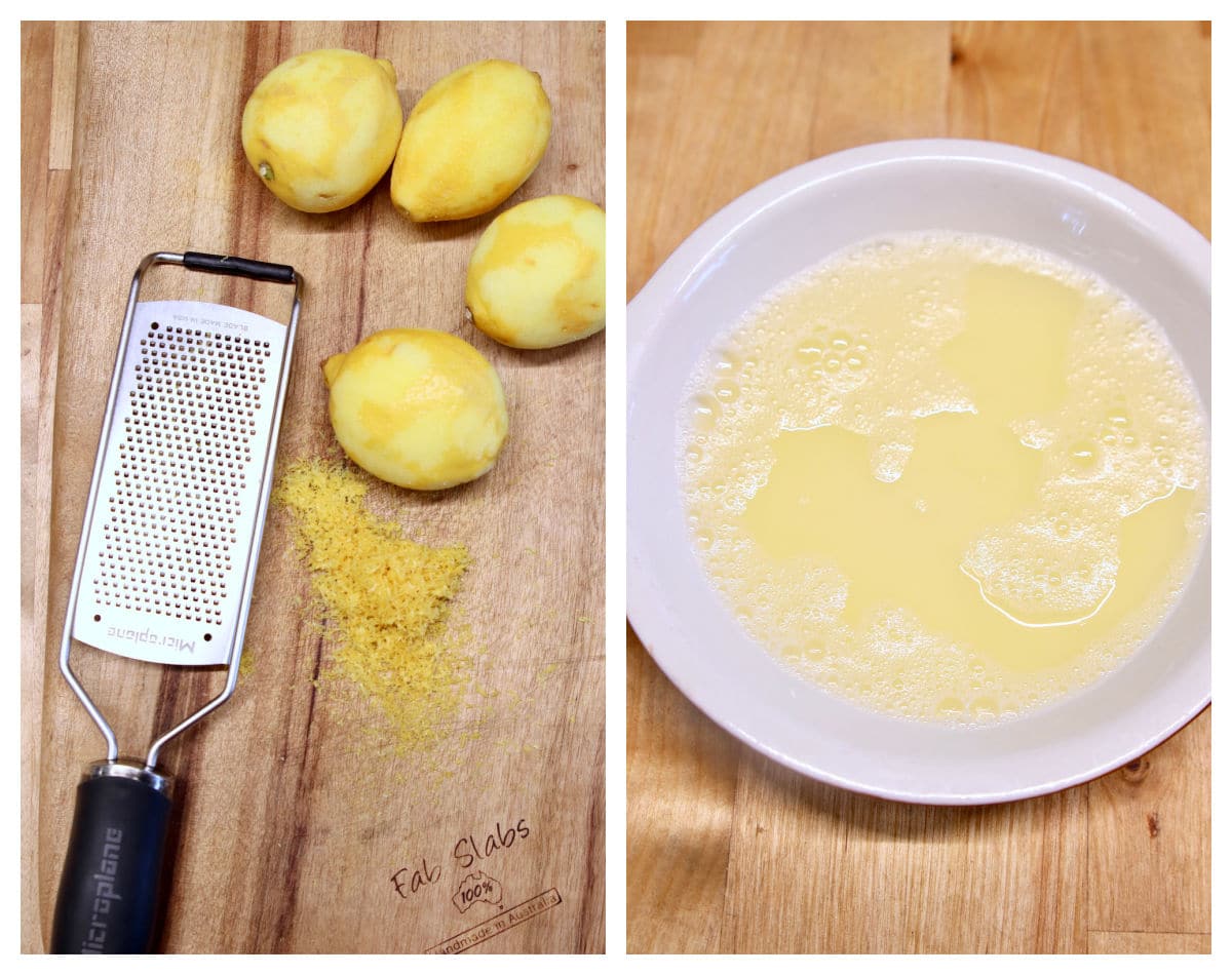 zested lemons, lemon juice collage.