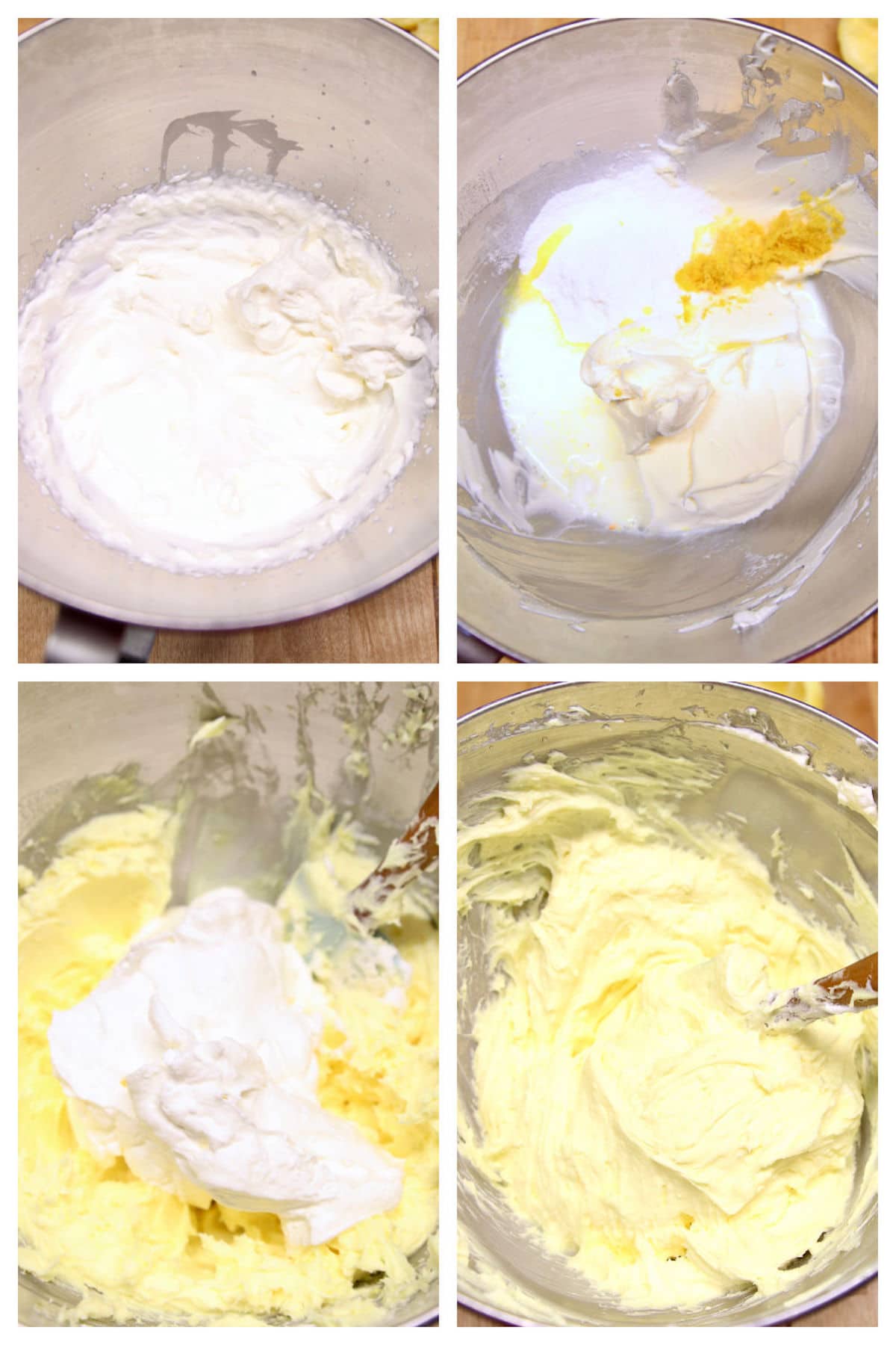collage making whipped cream, lemon filling for tiramisu.