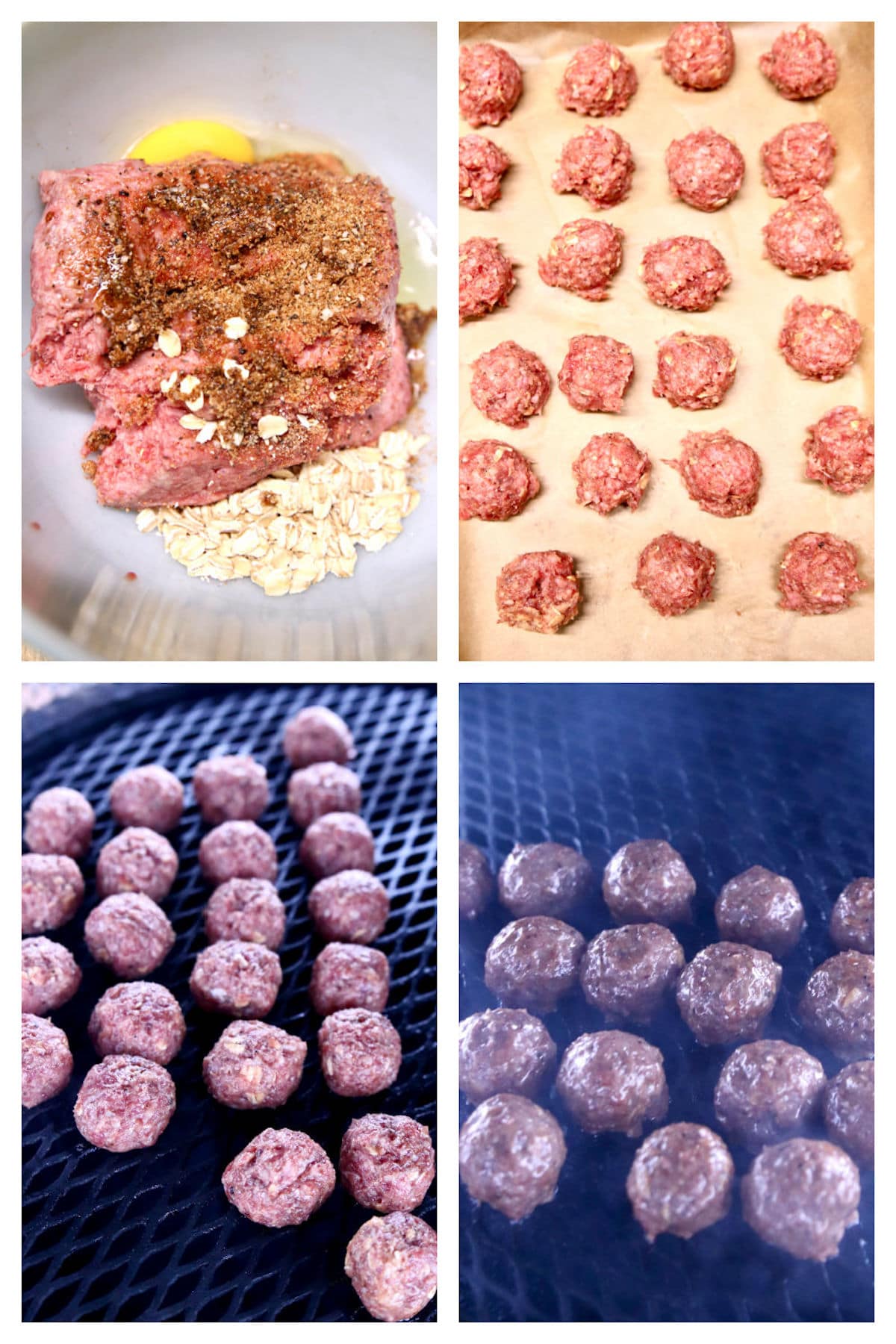 making meatballs, cooking on the grill