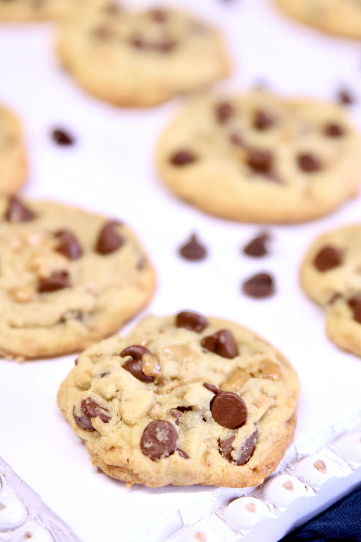 Chocolate Chip Toffee Cookies on a platter.