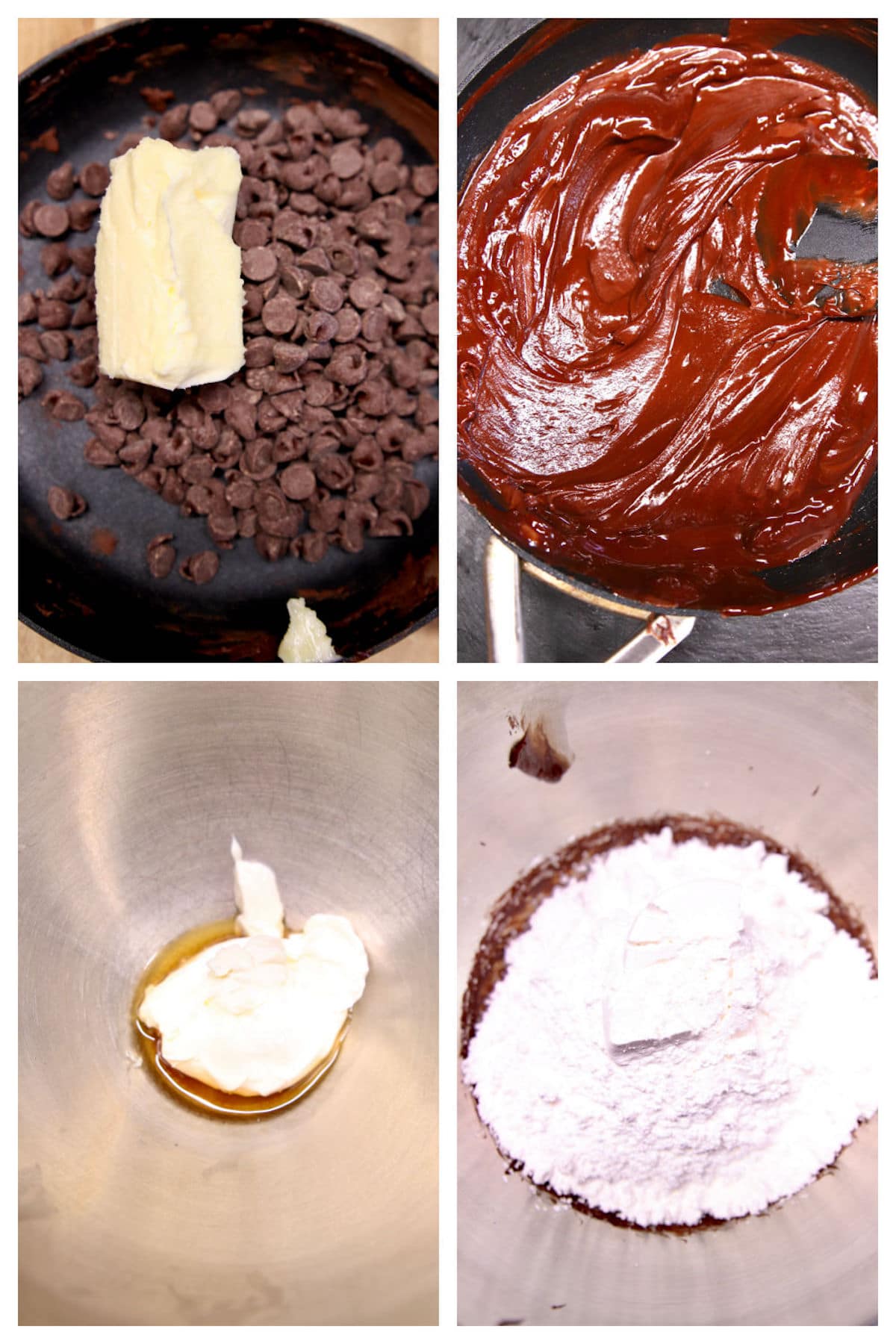 making chocolate sour cream frosting collage.