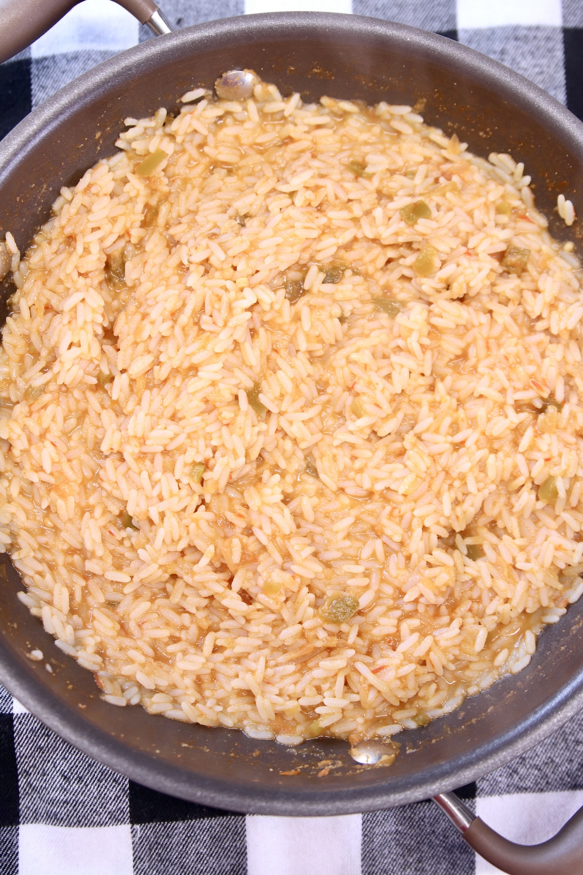 pan of cooked Spanish rice.