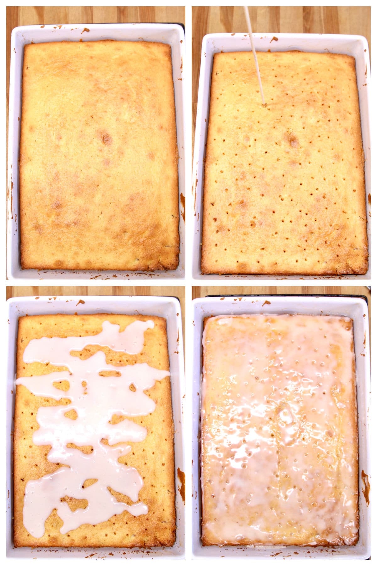 baked honey bun cake collage.