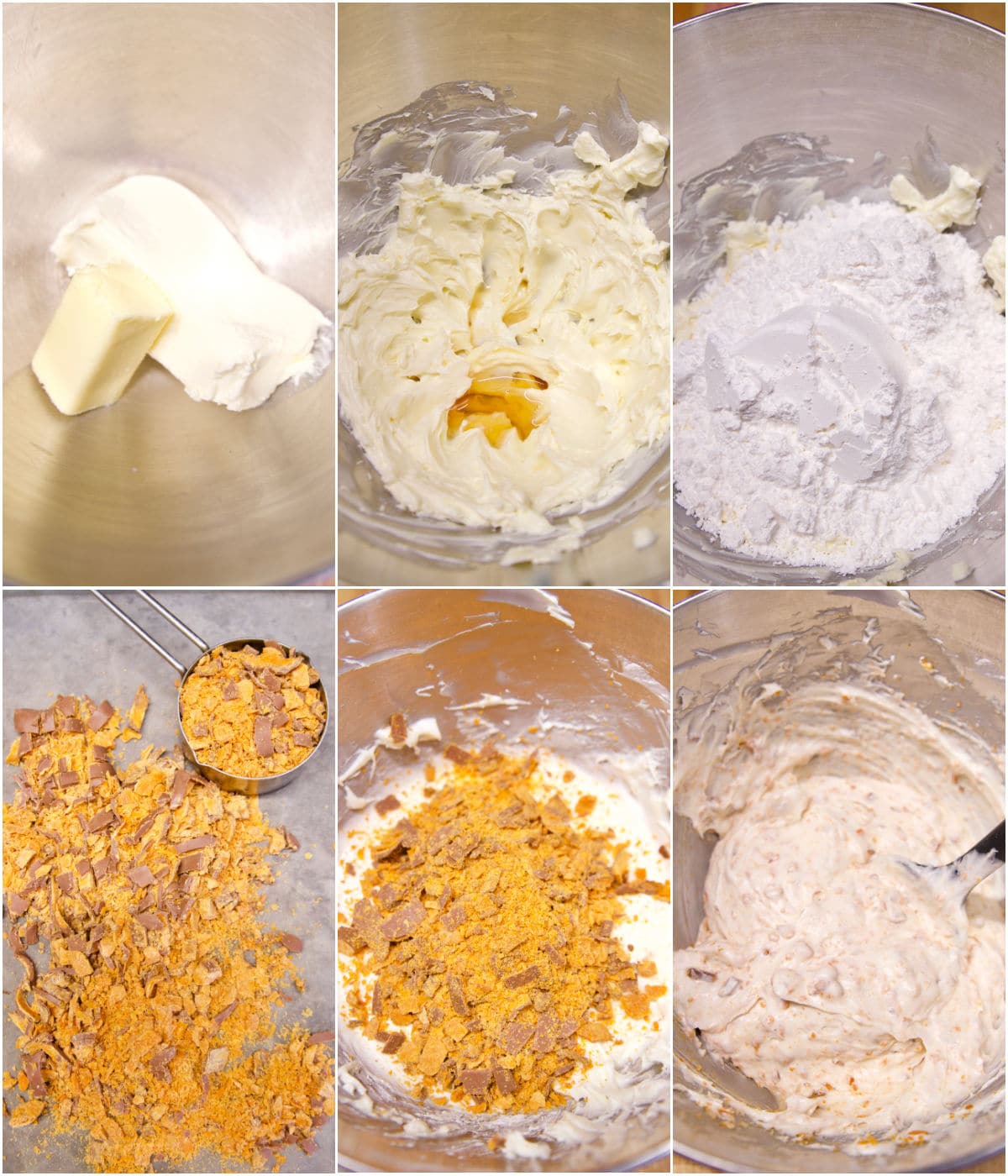 Collage making butterfinger cream cheese frosting.