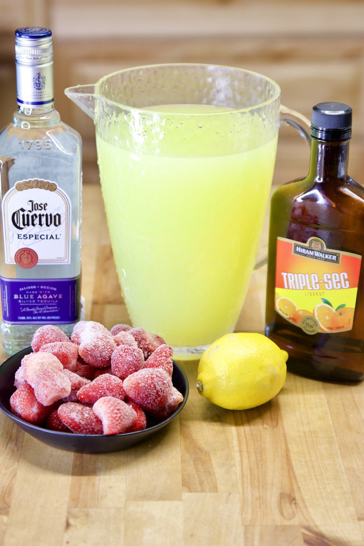 Ingredients for Strawberry Lemonade Margaritas.