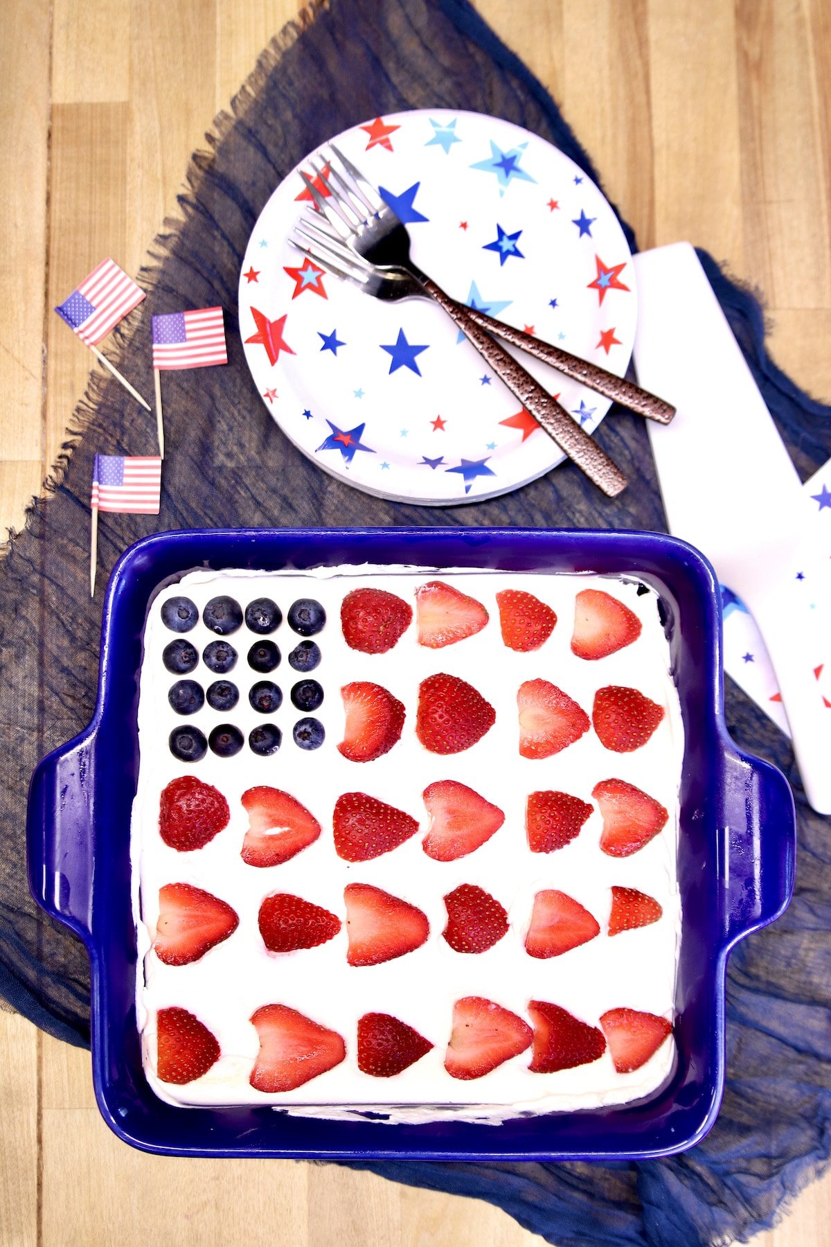 Berry Icebox Cake with American Flag design.