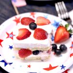 Slice of Berry Icebox Cake on a plate.