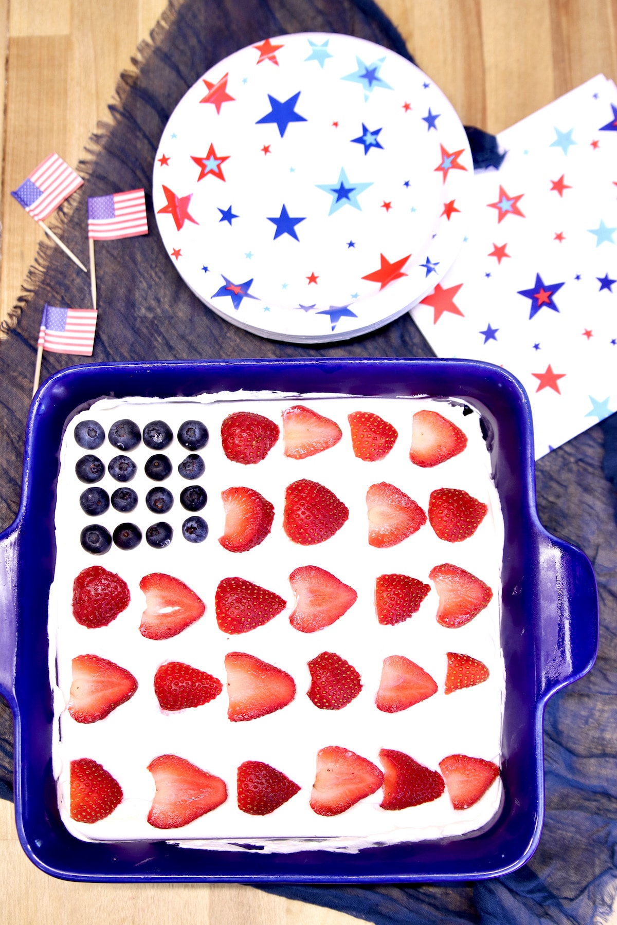 American flat icebox cake dessert with star plates.