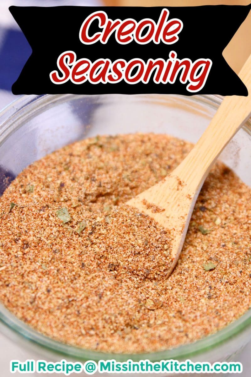Creole Seasoning in a bowl - text overlay.