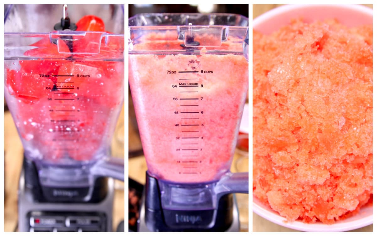 Blending frozen fruit punch into slush.
