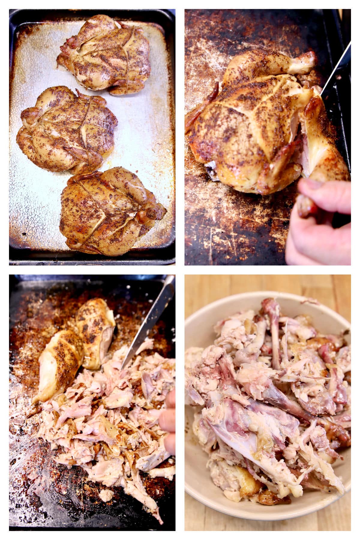 Collage cutting up whole chicken for meal prep.