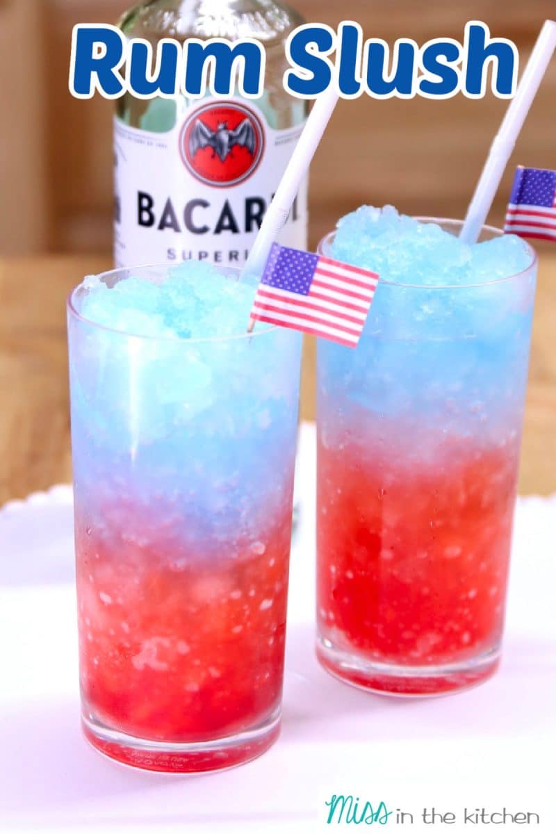 Bacardi rum slush cocktails. Text overlay.