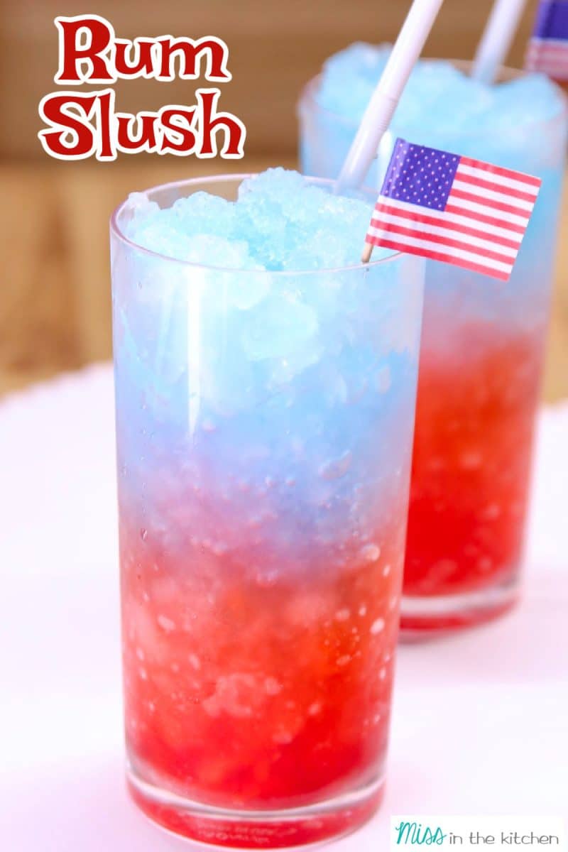 Rum slush cocktails with flag picks.