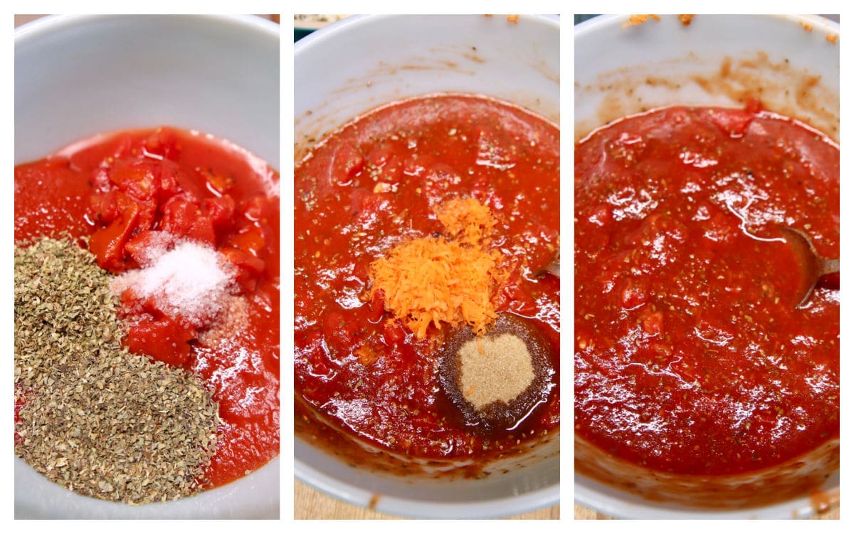 Making tomato sauce collage.