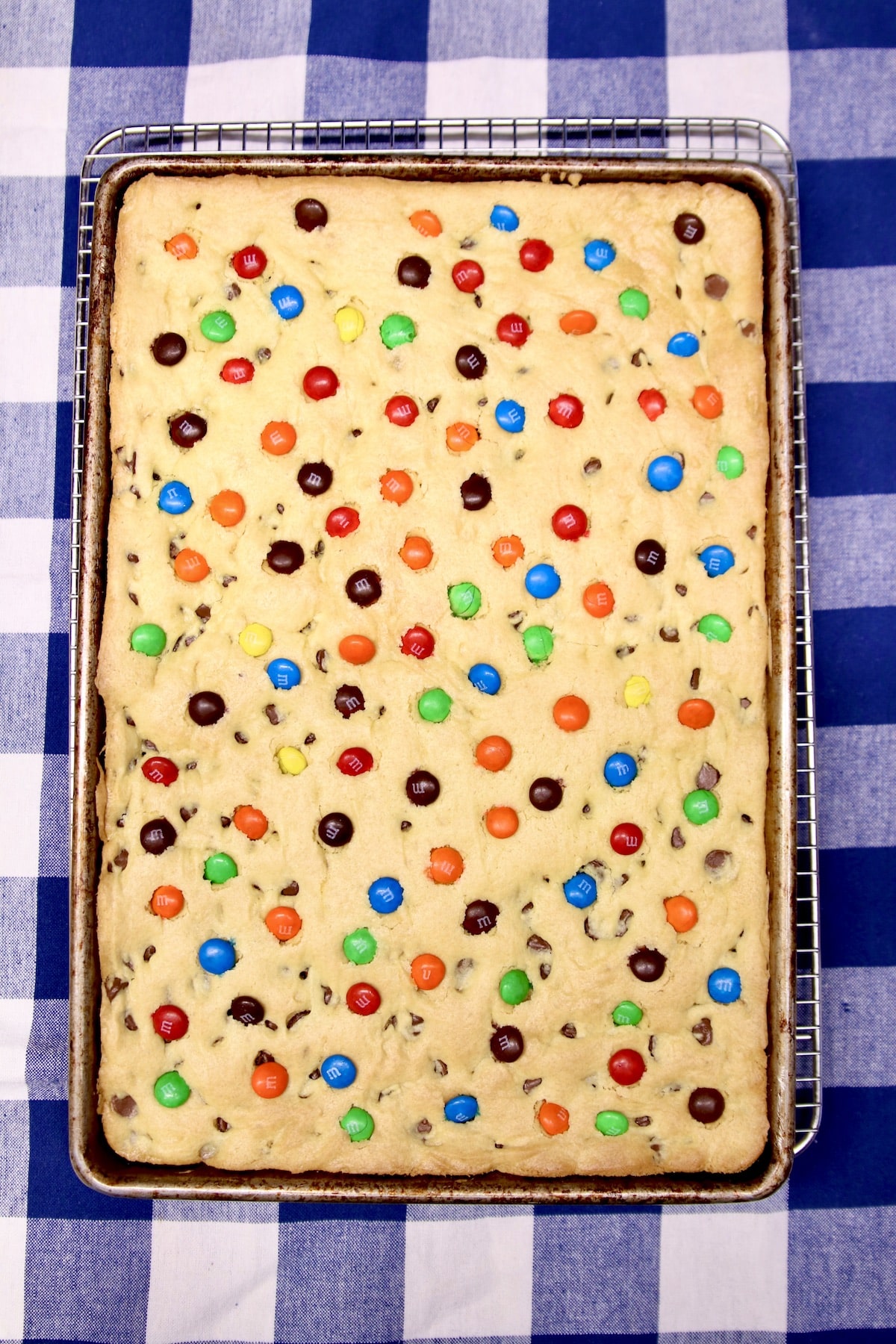 M&M's Cake Mix Bars in a pan.