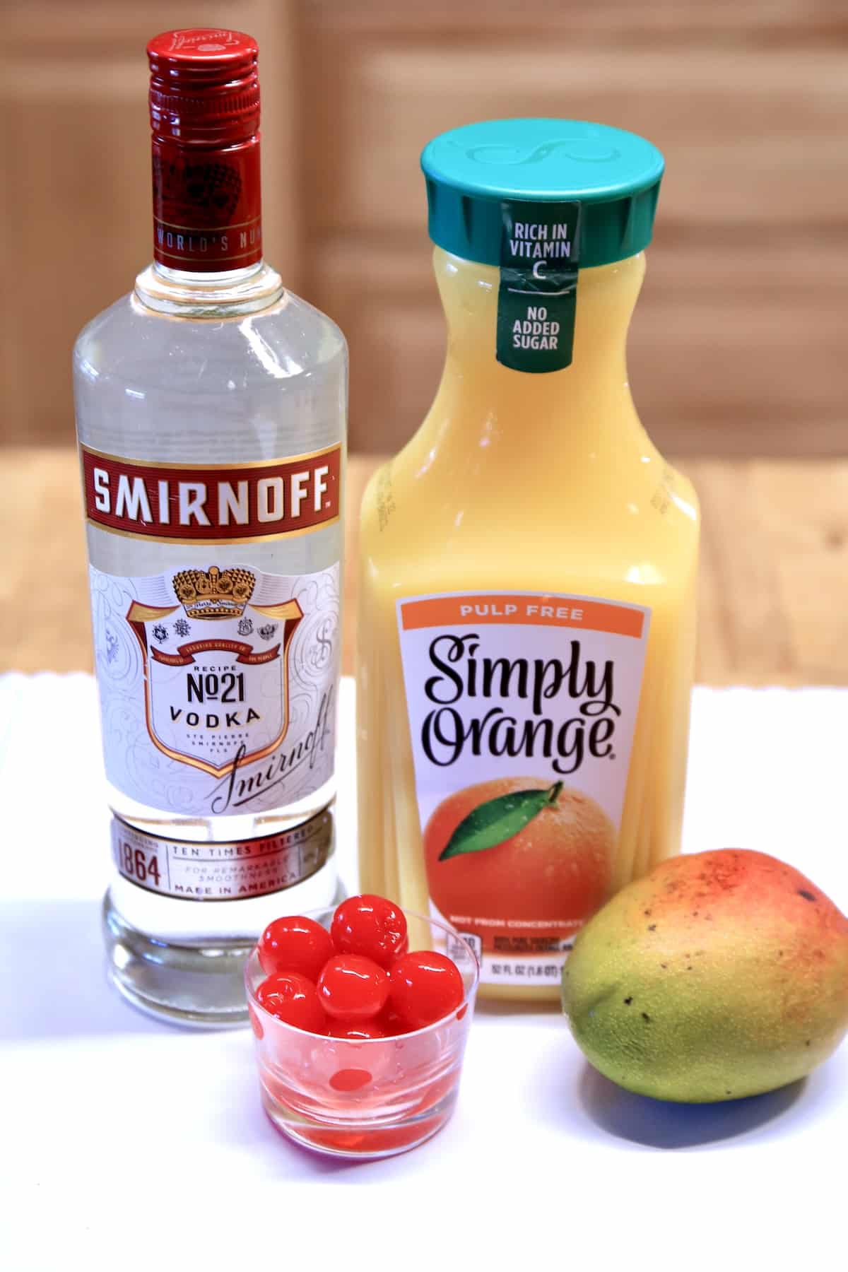 Ingredients for Mango Screwdriver Cocktail.