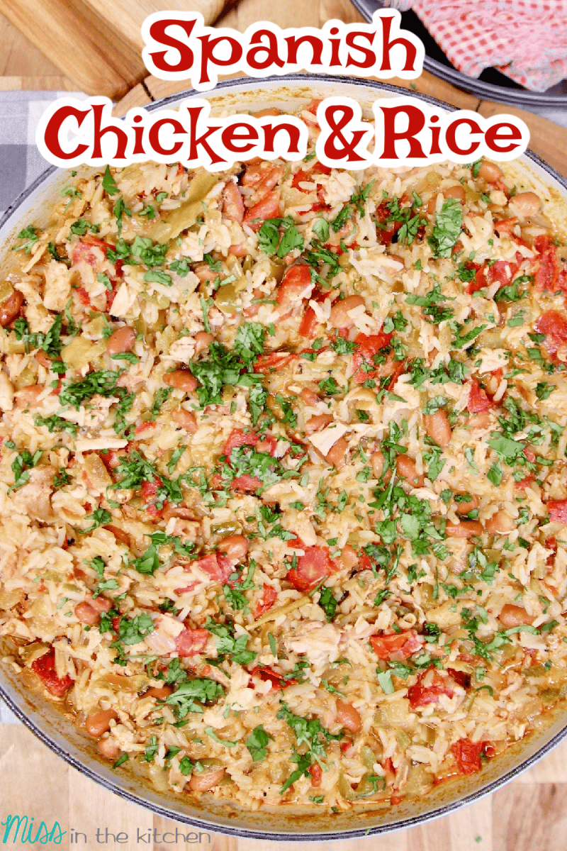 Spanish Chicken and Rice Skillet with text overlay.