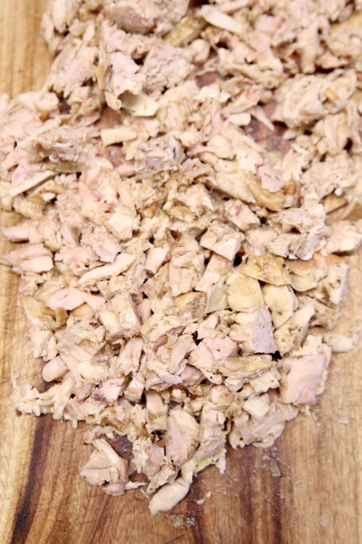Diced chicken on a cutting board