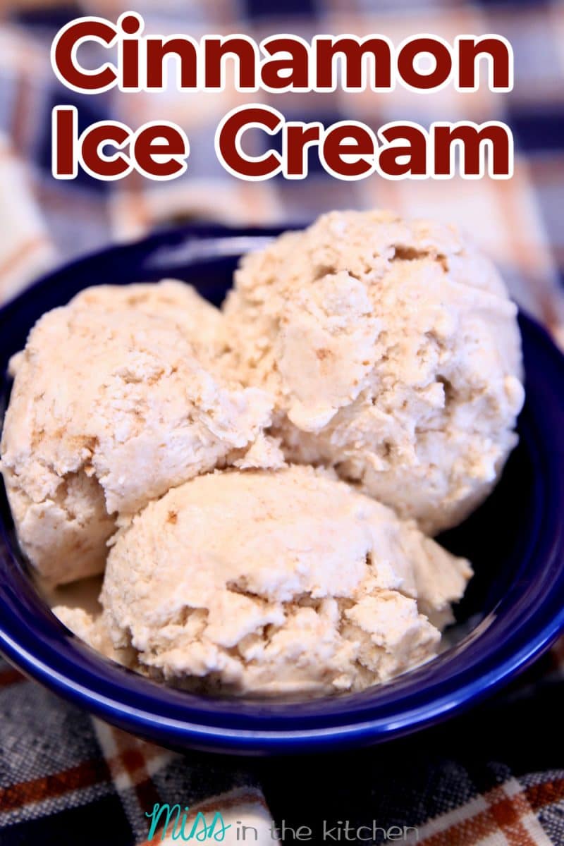 Cinnamon Ice Cream in a bowl- text overlay.