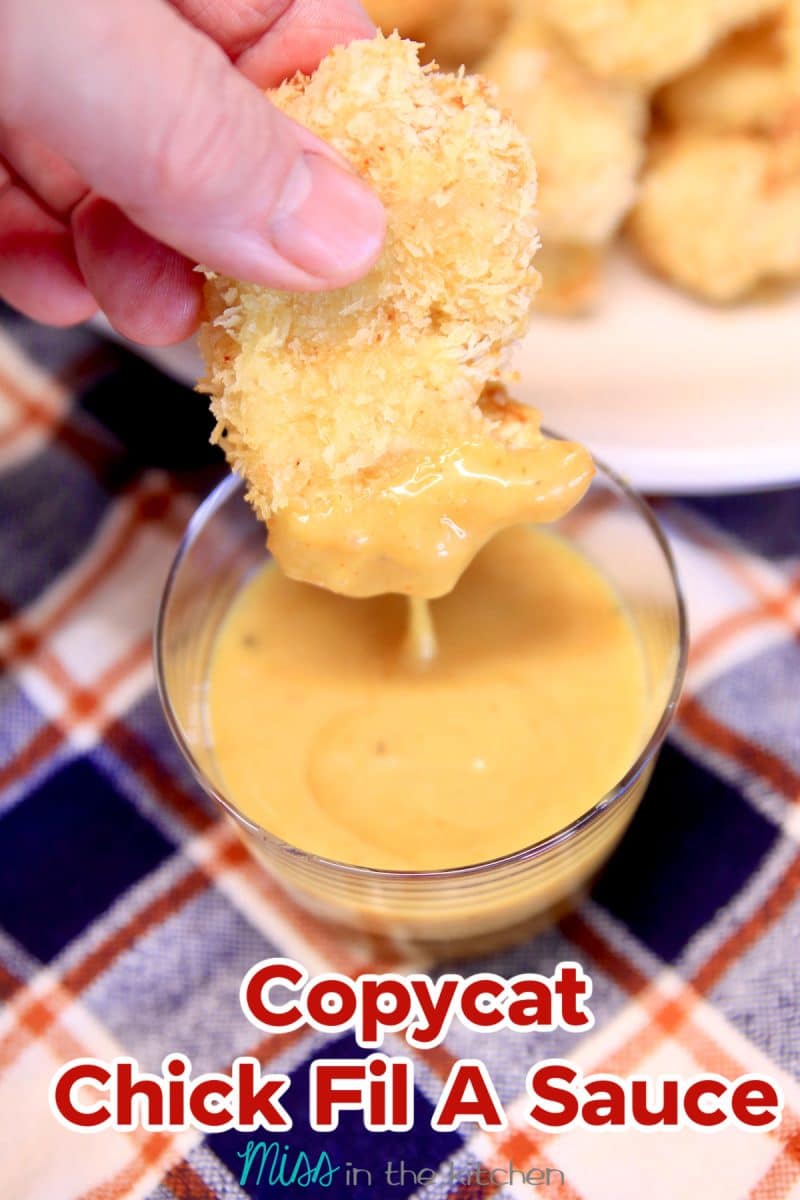 Chick Fil A Sauce with chicken nugget - text overlay.