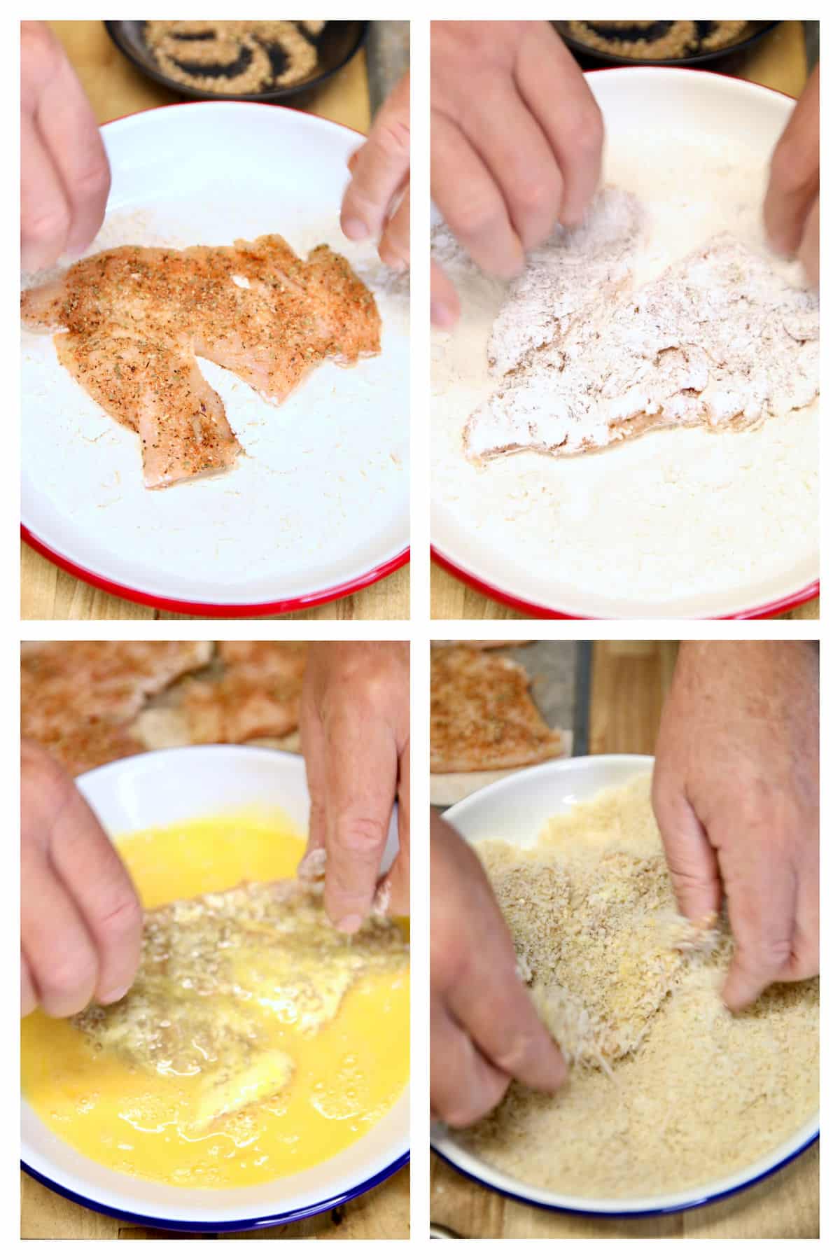 Collage breading chicken cutlets.