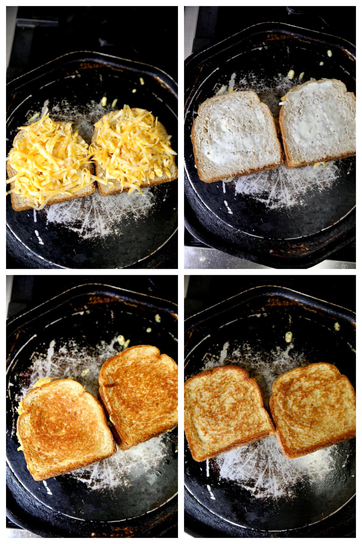 Collage making grilled cheese + 2 slices toasted bread.