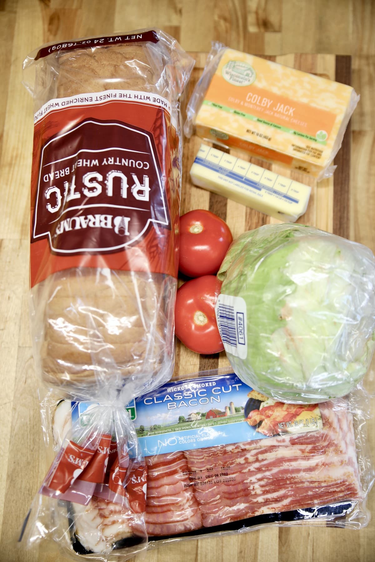 Ingredients for BLT Grilled Cheese.
