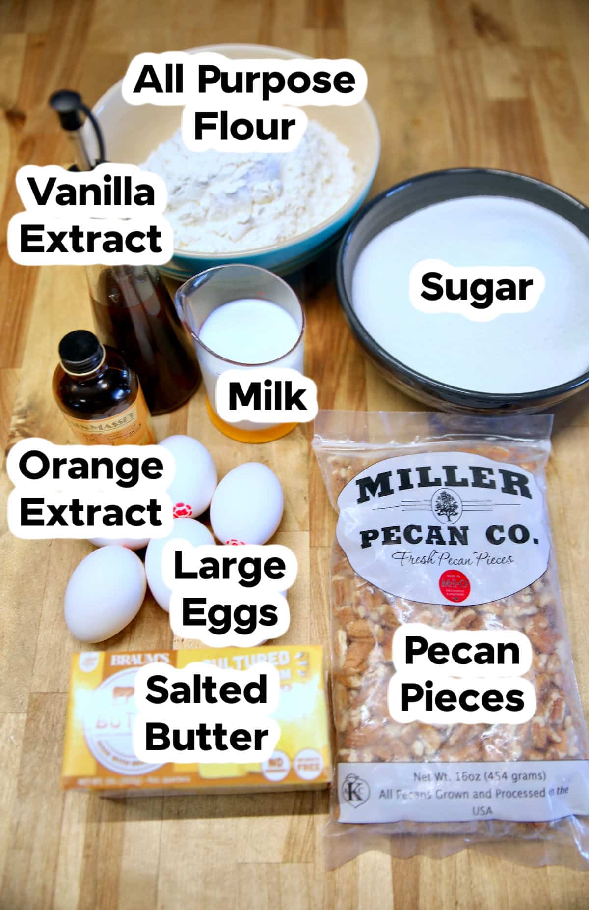 Ingredients for Pecan Pound Cake.