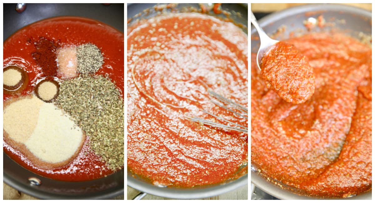 Collage making marinara sauce.