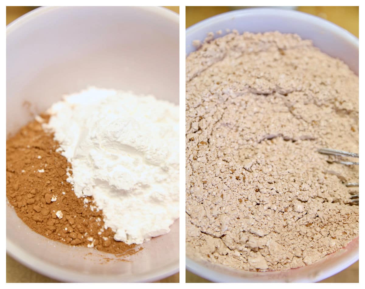 Collage: cocoa powder and powdered sugar / mixed.