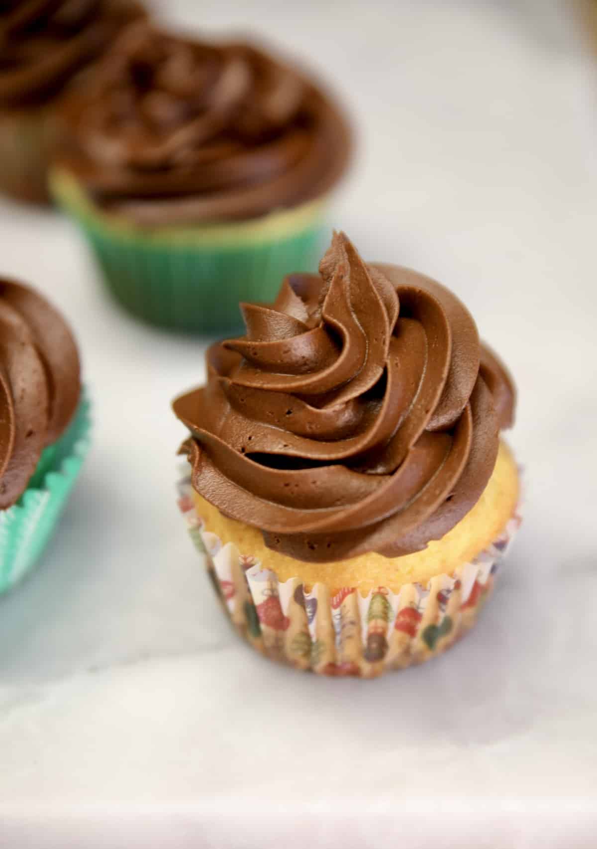 Chocolate frosted cupcakes.