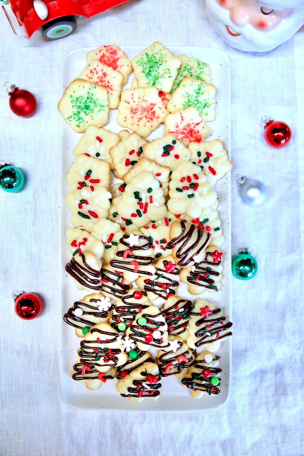 Tray of decorated spritz cookies.