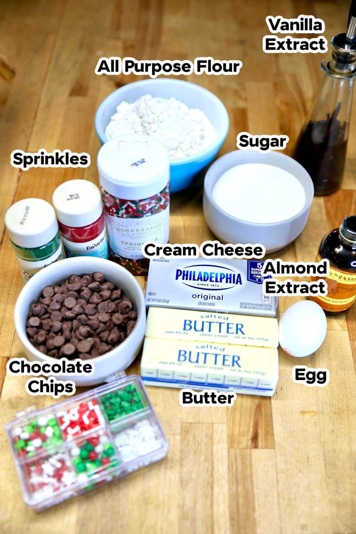 Ingredients for cream cheese spritz cookies.