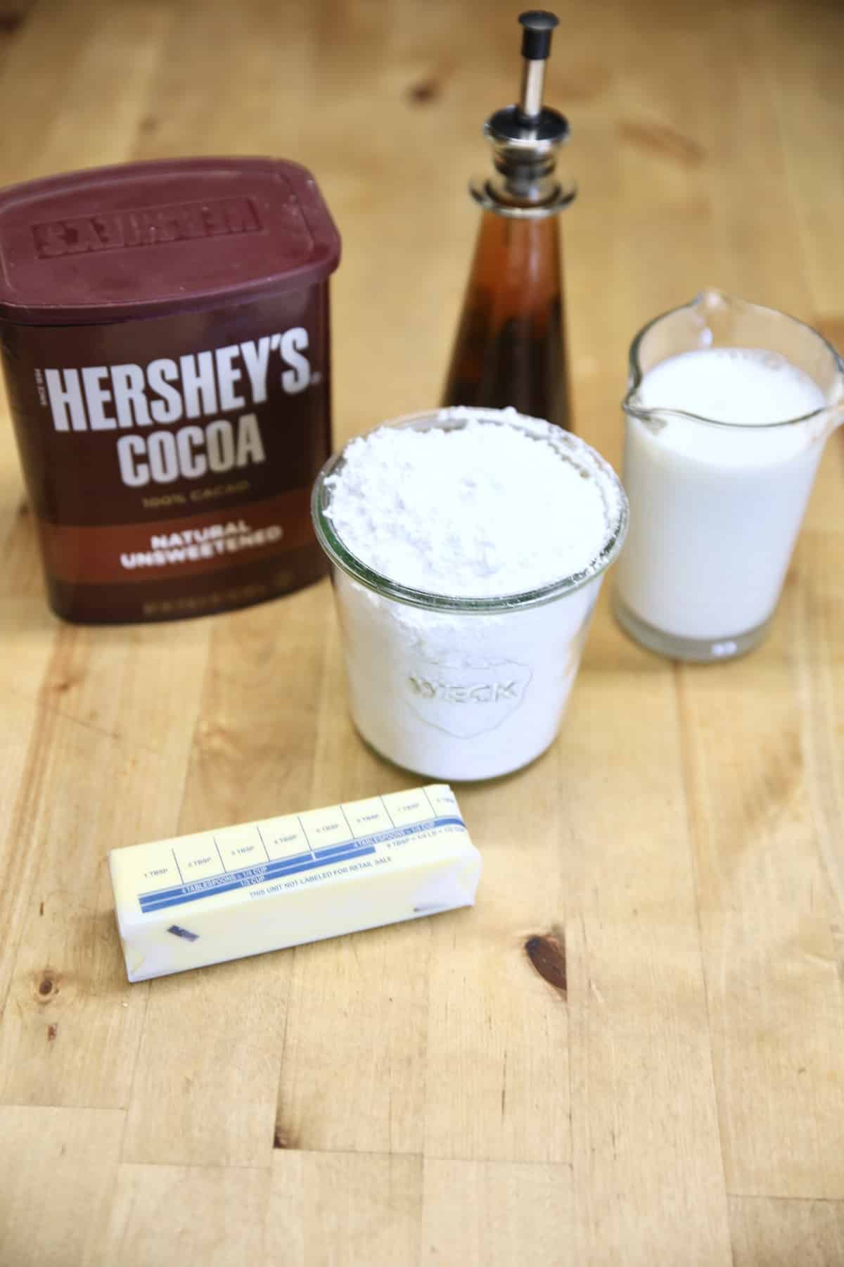 Ingredients for chocolate frosting.