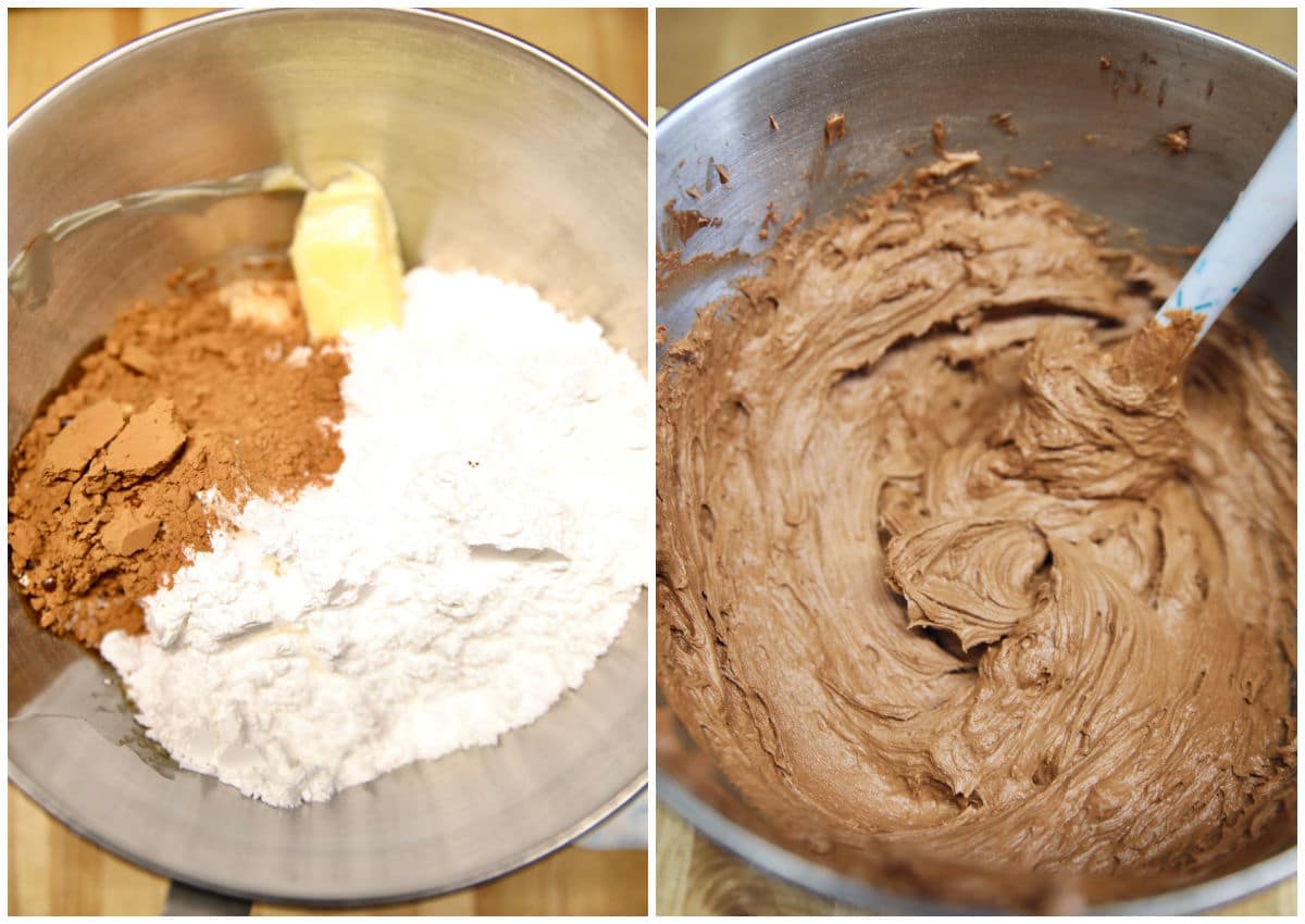 Collage making chocolate buttercream frosting.
