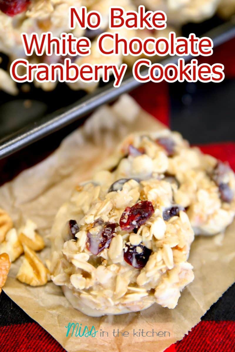 Cranberry white chocolate cookies - text overlay.