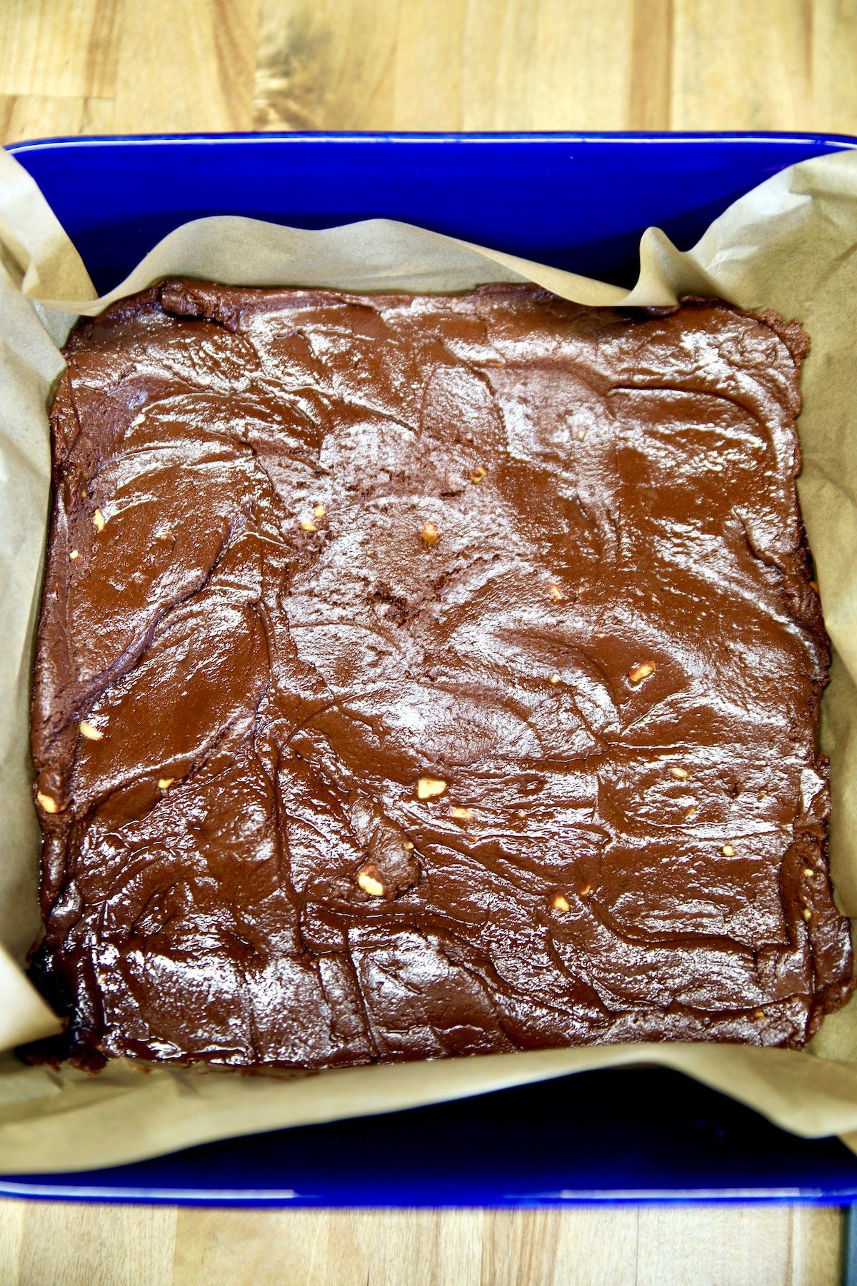 Chocolate fudge in a pan.