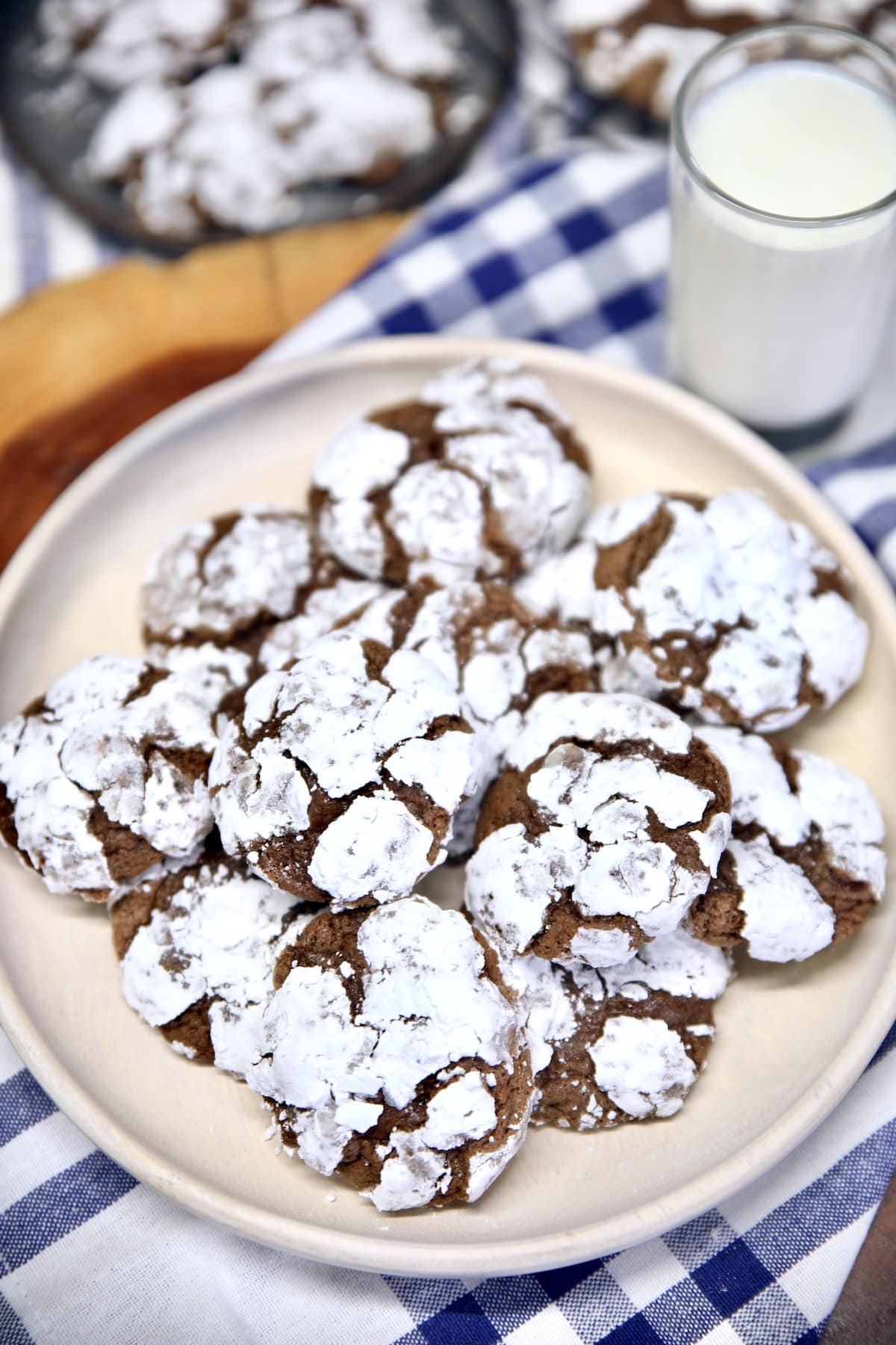 Chocolate Crinkle Cookies on a plate.